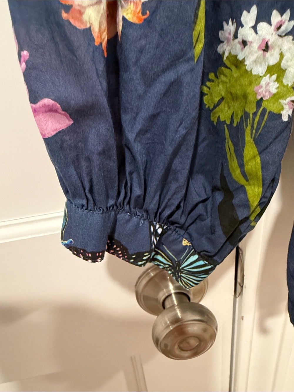 Johnny Was Navy Floral Button-Front Blouse with Butterfly Print - Picture 6 of 7